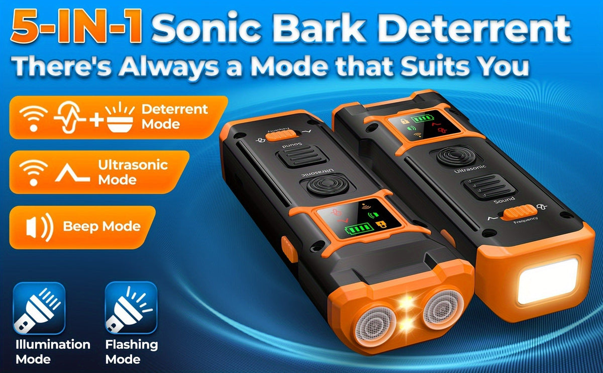 Rechargeable Handheld Ultrasonic Dog Training Aid with Dual Emitters, LED Light and Wrist Strap