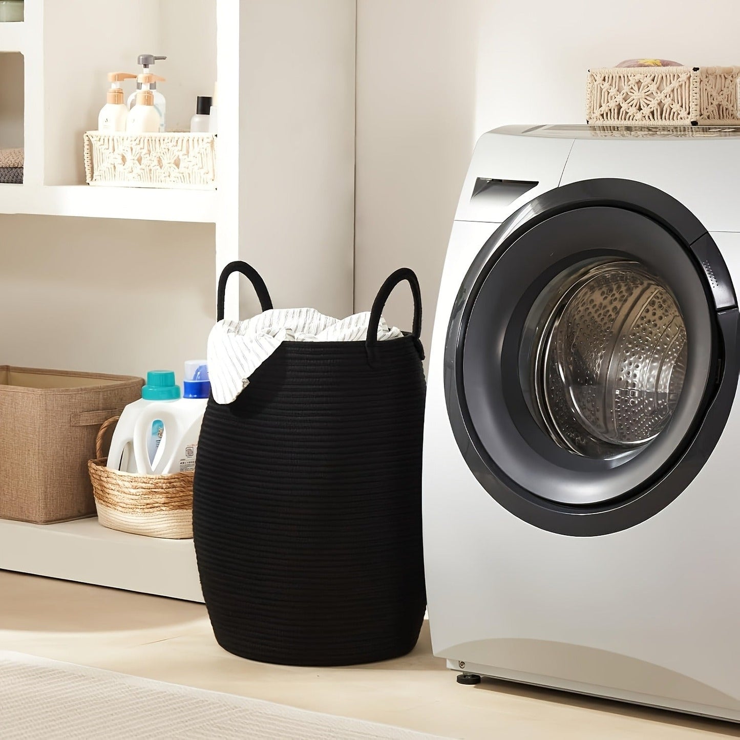 Foldable 65 L Oval Laundry Hamper with Long Carry Handles and Tassel Accent in Three Colors