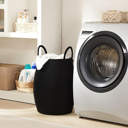 Foldable 65 L Oval Laundry Hamper with Long Carry Handles and Tassel Accent in Three Colors