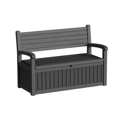 80-Gallon Outdoor Deck Storage Bench with Backrest, Armrests and Hidden Under-Seat Compartment in Two Colors