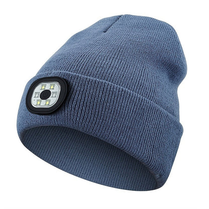 LED Knit Beanie with USB Rechargeable Lights – Light-Up Acrylic Knit Hat for Running, Hiking & Outdoor Activities, Stretchy Unisex Winter Beanie with Built-In LED Headlamp, Lightweight & Warm