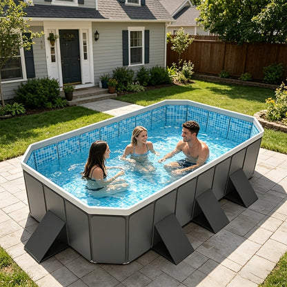 Large Rectangular Frame Pool – Non-Inflatable Backyard Swimming Pool with Drain