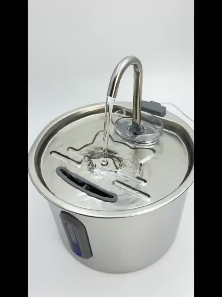 2.2L Pet Water Fountain with Stainless-Steel-Marked Basin, Water Window and 2+2 or 8+8 Filter Bundles