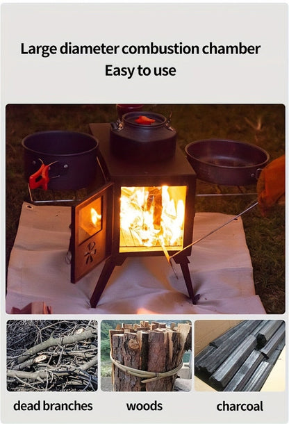 Portable Stainless Steel Wood Burning Camp Stove, Foldable Backpacking Rocket Stove for Outdoor Camping, Hiking & Survival