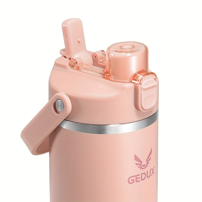 GEDUX Stainless Steel Water Bottle with Handled Lid and Removable Cup in 32oz or 40oz and Nine Styles