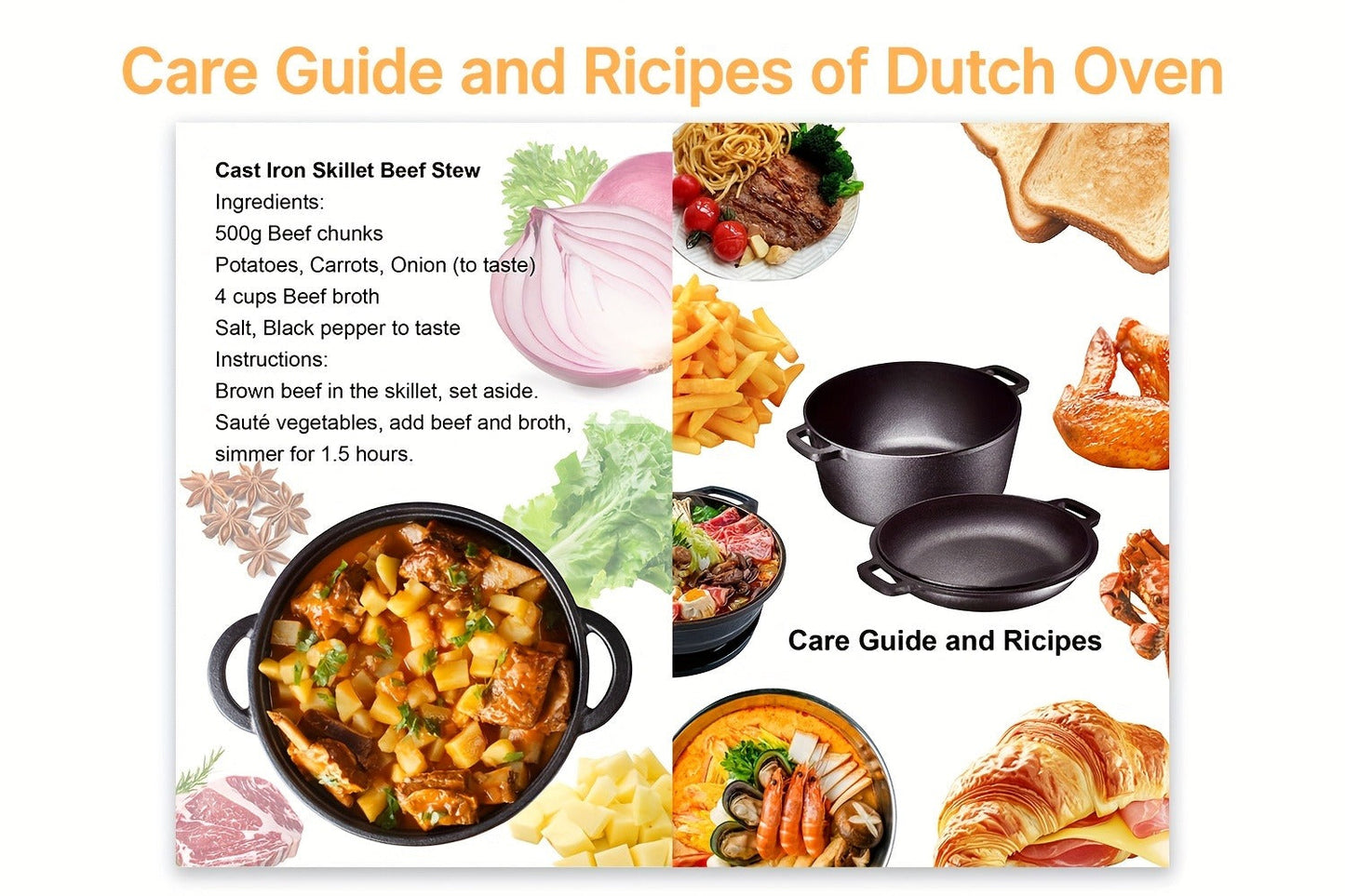 Pre-Seasoned-Labeled Cast Iron Dutch Oven with Reversible Skillet Lid, Trivet, Handle Covers and Scraper