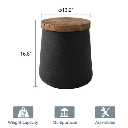 Outdoor Side Table 17-Inch Concrete Design with Wood-Look Finish in Black, Hourglass or Small Options
