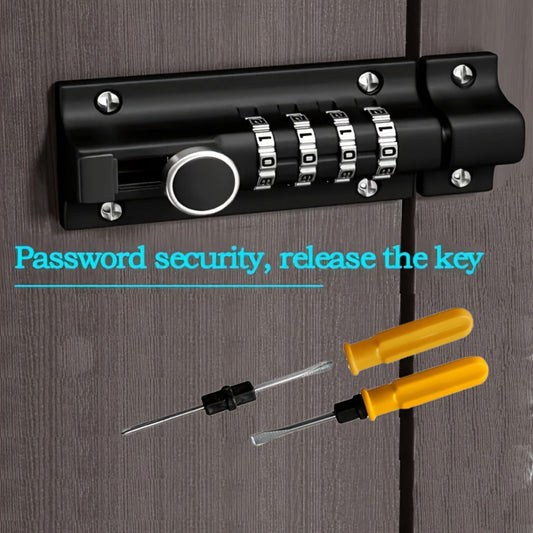 Combination Bolt Lock 4-Digit Heavy Duty Zinc Alloy Sliding Security Lock – Keyless Door Bolt with Screwdriver Set for Shed Gate Fence & Outdoor Doors, Black