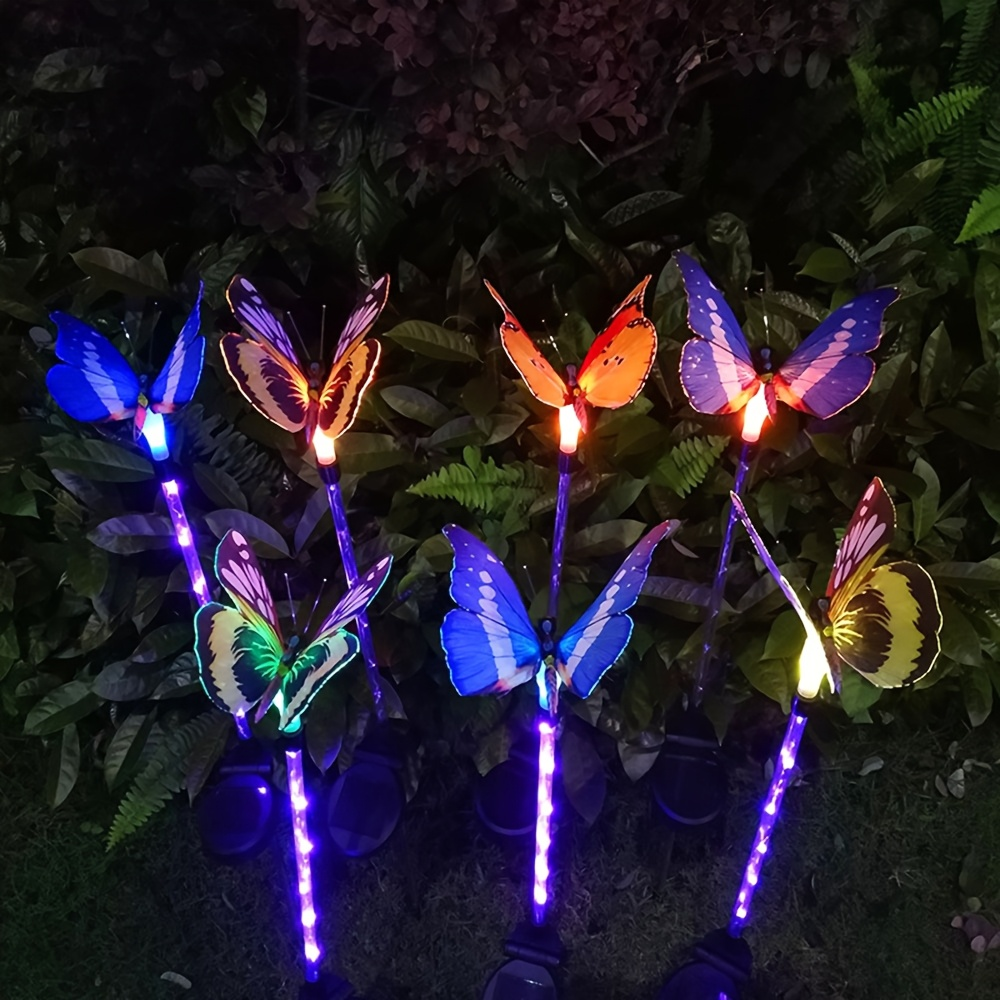 Solar Garden Lights Butterfly Stakes with Color-Changing LEDs in 3- or 6-Pack Sets for Lawn Decor