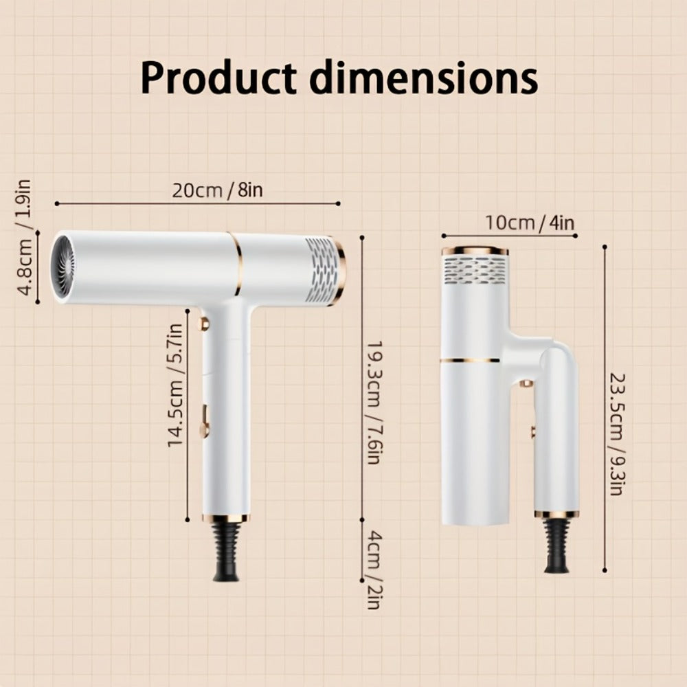 Foldable Hair Dryer with Concentrator Nozzle & Stand — Bristle Motor Hot & Cold Air, Quick Dry Professional Blow Dryer for Women & Men, Home Travel Dorm, White Blue Pink Champagne