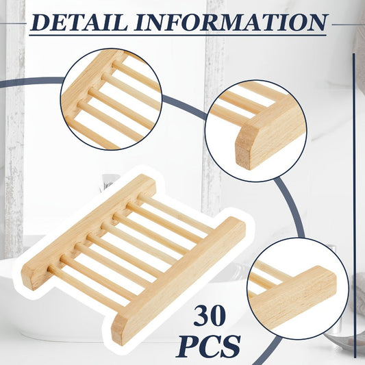 Soap Exfoliating Mesh Bag with Wooden Holder Set 60 Pcs | Natural Sisal Bath Scrubber Bags & Rectangle Wood Soap Dish for Shower, Bathroom Sink, Body Scrub & Skin Cleansing Accessories