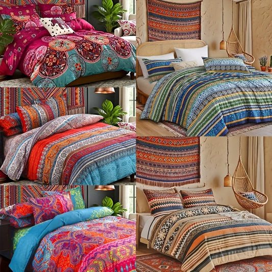 Bohemian Floral Quilt Comforter Set – Soft Microfiber Lightweight Bedding for All Seasons, Twin Queen King – Rose Red, Scarlet & Dark Pink