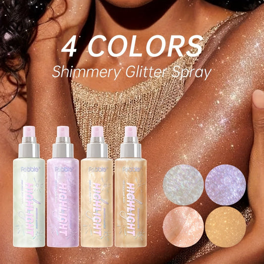 Body Glitter Spray Shimmer Long Lasting Lightweight Non Greasy Luminous Radiant Glow for Body Face Hair Women Festival Party Everyday Wear 4 Shades Makeup Gift