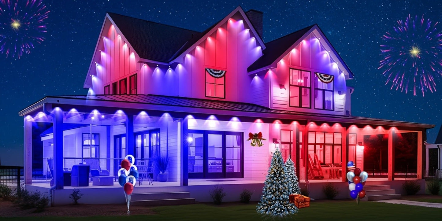 Permanent Outdoor RGB Eave Lights Smart App & Remote Control – Music Sync Timer Color Changing LED Soffit Light for Christmas New Year Halloween Holiday Party Decor – 50FT 100FT 300FT 500FT