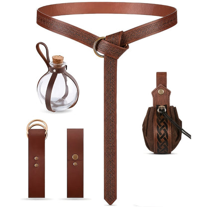 Costume Accessories 5-Piece Medieval Belt Set with Harness, Pouch, Bottle Holder and Two Color Options