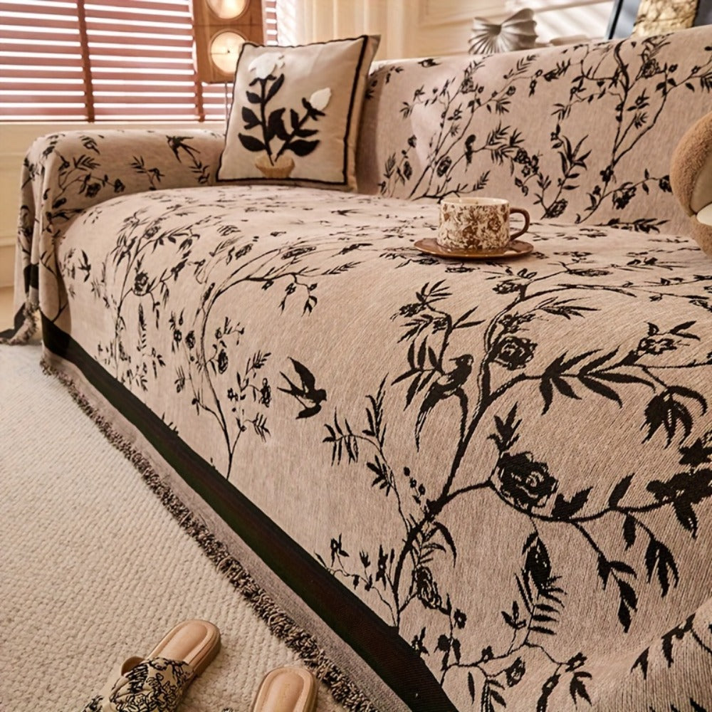 Sofa Cover Chenille Thickened Non-Slip Couch Slipcover Floral Pattern for Living Room Office Pet-Safe All-Season — 1 2 3 4 Seater Sizes