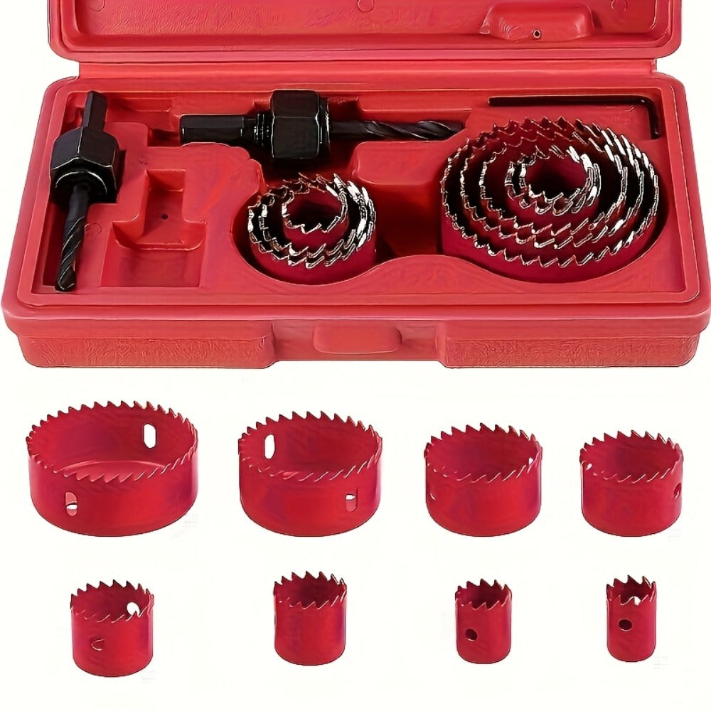Eight-Piece Hole Saw Kit with 3/4- to 2-1/2-Inch Carbon Steel Cutters, Mandrel and Allen Wrench