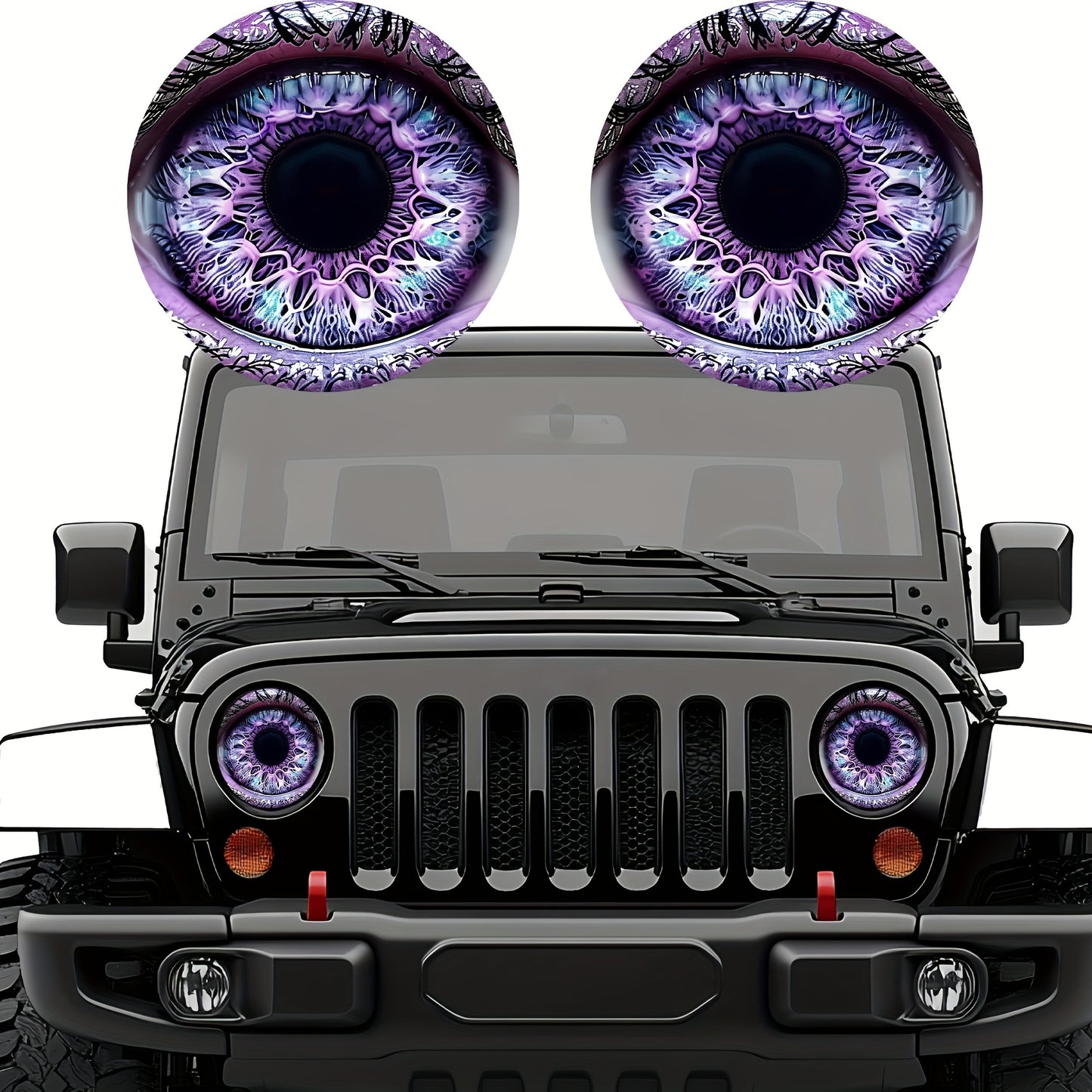 3D Beast Eye Headlight Stickers – Funny Car Headlight Decals for Jeep Round Headlights, Truck Body, Bumper & Window Decoration, Reusable PVC Glossy Stickers (1 or 2 Pairs)
