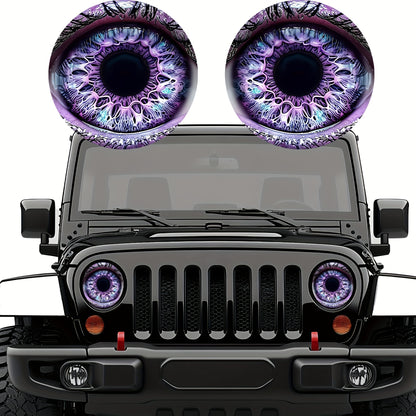 3D Beast Eye Headlight Stickers – Funny Car Headlight Decals for Jeep Round Headlights, Truck Body, Bumper & Window Decoration, Reusable PVC Glossy Stickers (1 or 2 Pairs)