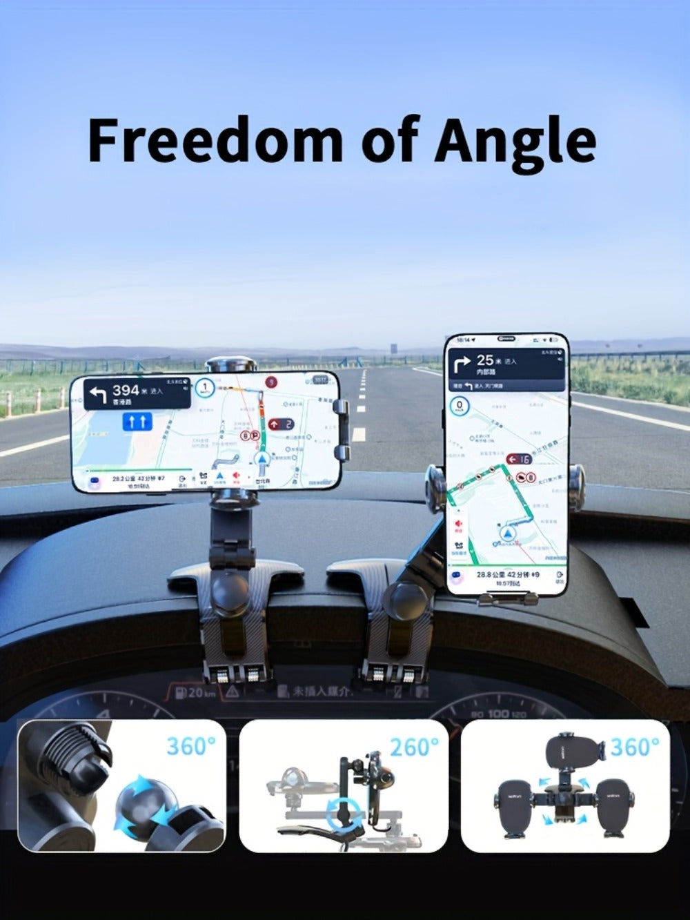 360-Degree Car Phone Holder Dashboard Mount – Universal Navigation Bracket Clip for Home & Car | Multi-Functional Adjustable Phone Stand | Deep Grey