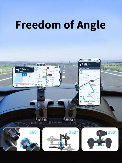 360-Degree Car Phone Holder Dashboard Mount – Universal Navigation Bracket Clip for Home & Car | Multi-Functional Adjustable Phone Stand | Deep Grey