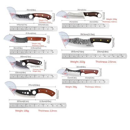 Viking Chef Knife Set 3/4pcs Hammered Stainless Steel Kitchen Knives – Boning, Utility & BBQ Knife with Wooden Handle for Cooking, Camping & Outdoor