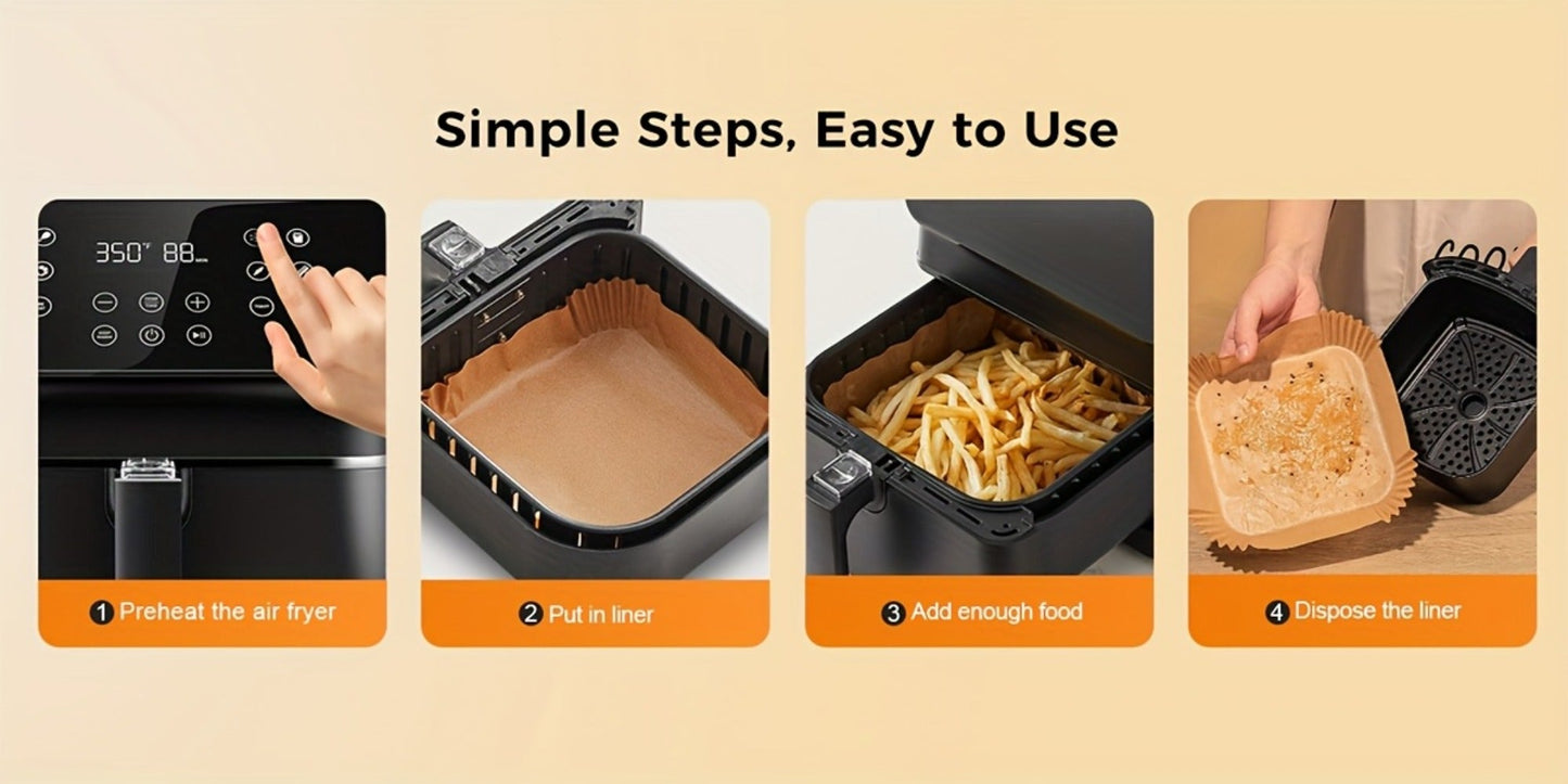 Air Fryer Parchment Paper Liners 250pcs - Non-Stick Disposable Square Liner Sheets for 5-8QT Air Fryer Basket Baking Roasting Microwave Unbleached