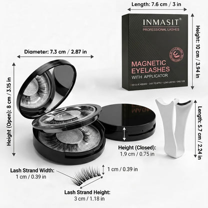 INMASIT Magnetic False Eyelashes Set with Round Storage Case and Applicator in Black or Pink