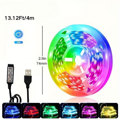 5050 RGB LED Light Strip with USB Plug and Three-Button Controller in 3m, 4m or 15m Lengths