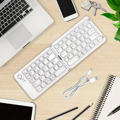 Double-Fold Pocket Bluetooth Keyboard Rechargeable Ultra-Lightweight Travel Wireless Keyboard Compatible with iOS Android Windows Tablets Phones Laptops Available in 5 Colors