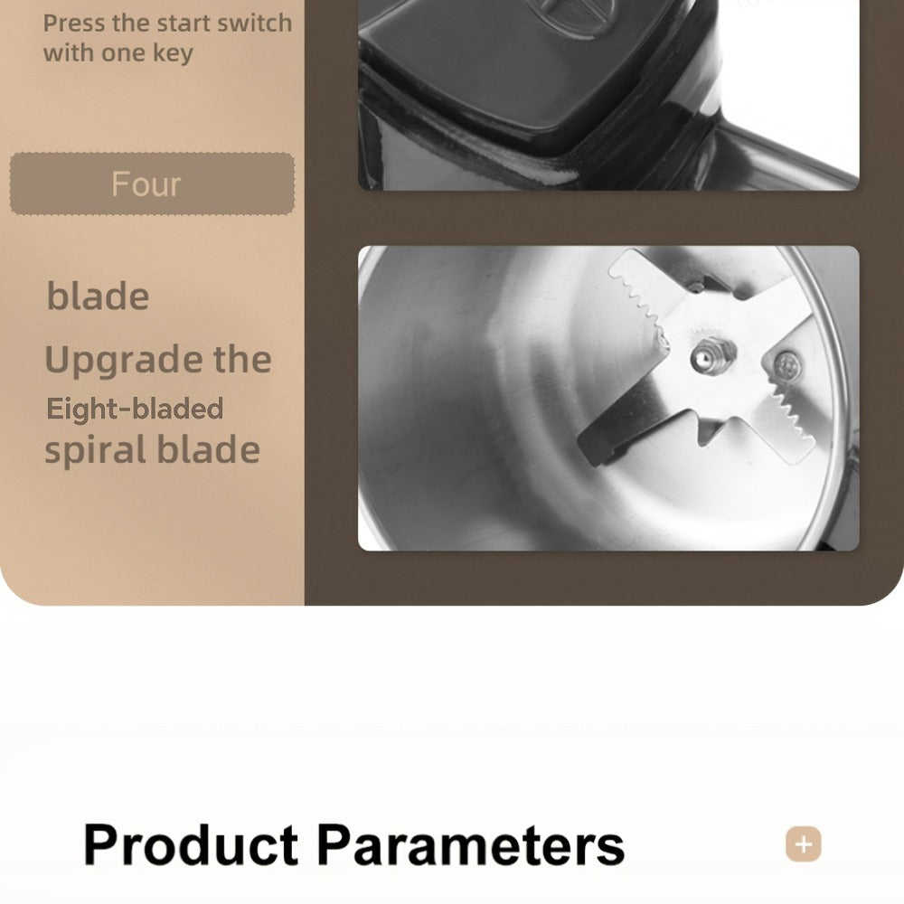 Electric Coffee Grinder with Stainless Blade, Press-Button Control and Stainless Steel or Silver Finish