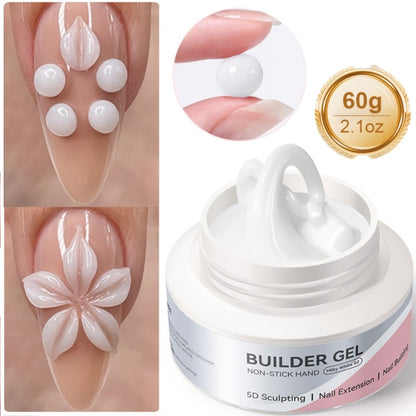 Builder Gel for Nail Extensions and 3D Sculpting, 60g Jar in Clear or Milky White for UV or LED Lamp Curing