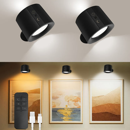 USB Rechargeable LED Wall Light 2 Pack, 360° Rotating Magnetic Ball Touch Control Reading Lamp with 3 Color Temps