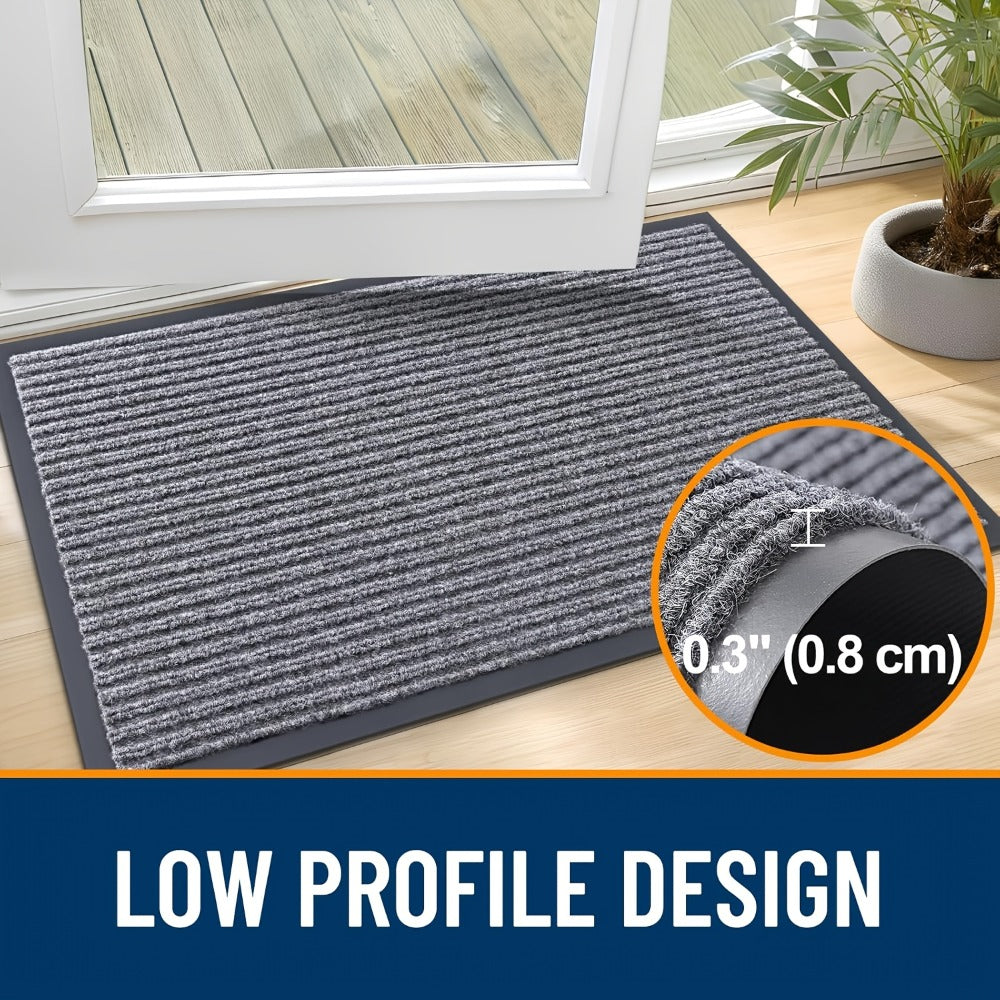 Two-Piece Ribbed Entry Door Mat Set in Black, Brown or Dark Gray with Three Exact Size Options