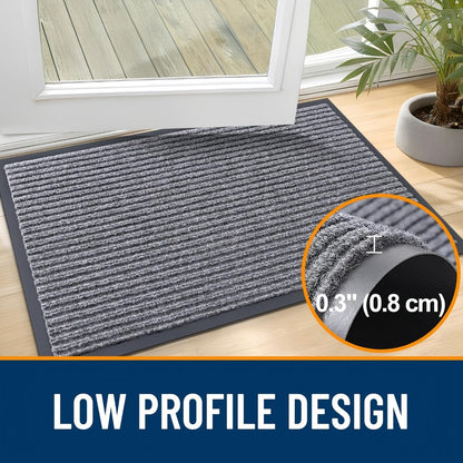 Two-Piece Ribbed Entry Door Mat Set in Black, Brown or Dark Gray with Three Exact Size Options