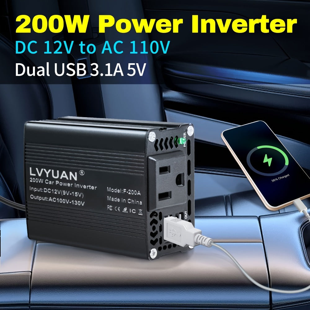 Car Power Inverter 500W 12V to 110V AC Outlet Converter with QC3.0 USB Port for Vehicle Boat Truck RV Portable Auto Power Adapter 200W Rated American Standard Socket Black Red