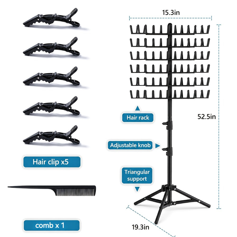 Freestanding Hair Extension Rack with Adjustable 144-Peg Display Grid and Black, White or Pink Stand Options