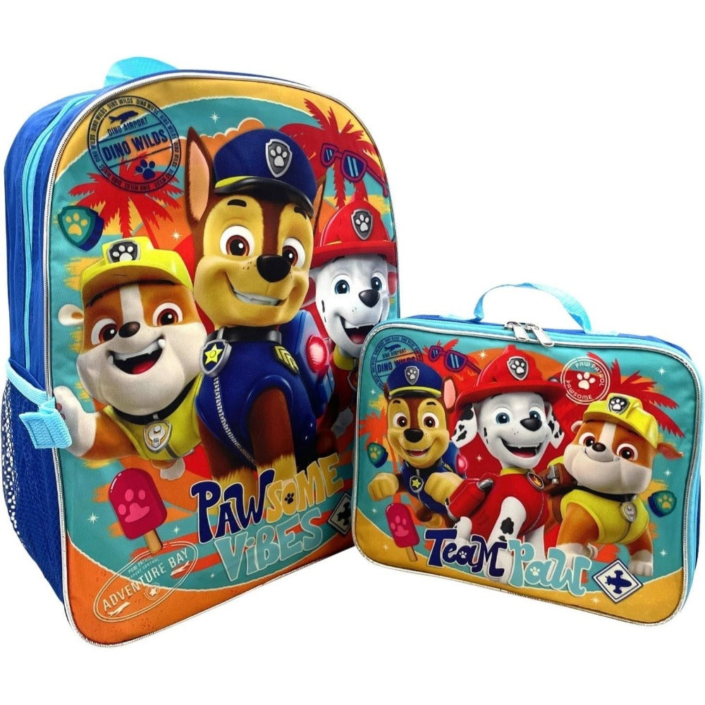 Kids Backpack with Lunch Box Set 16 Inch – Paw Patrol Boys School Bag with Removable Matching Lunchbox, Red Blue, Toddler Kindergarten Elementary Bookbag