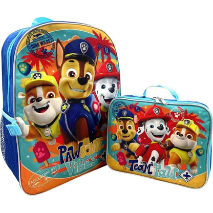 Kids Backpack with Lunch Box Set 16 Inch – Paw Patrol Boys School Bag with Removable Matching Lunchbox, Red Blue, Toddler Kindergarten Elementary Bookbag