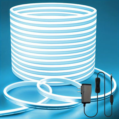Neon LED Strip Lights 10m 32.8ft IP65 Waterproof with Power Adapter, 24V Flexible Neon Light Strip in White, Warm White, Ice Blue & Pink, for Bedroom, Living Room, Kitchen, Staircase, Indoor & Outdoor Decor
