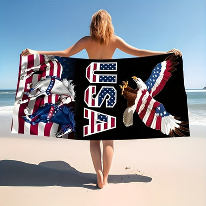 Patriotic Eagle and USA Beach Towel, 29 x 58 Inches, Lightweight Design for Pool, Swimming and Travel