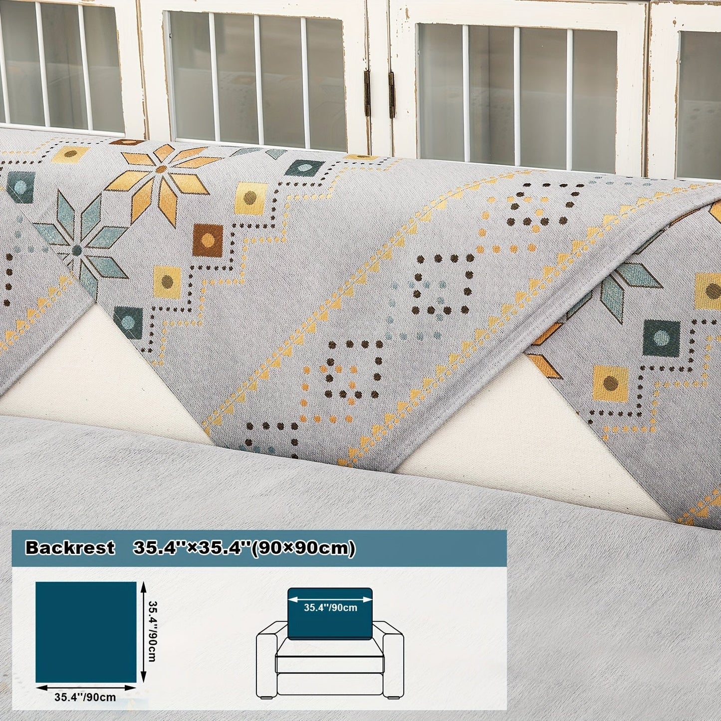 Sofa Cover Bohemian Geometric Panels for 1 to 4 Seats, Armrest or Backrest in Five Color Options