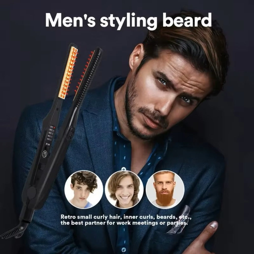 2-in-1 Ceramic Flat Iron Hair Straightener Curling Iron Adjustable Temperature Portable Mini Styling Tool for Short Hair Beard Women Men Travel Daily Use Gift Black