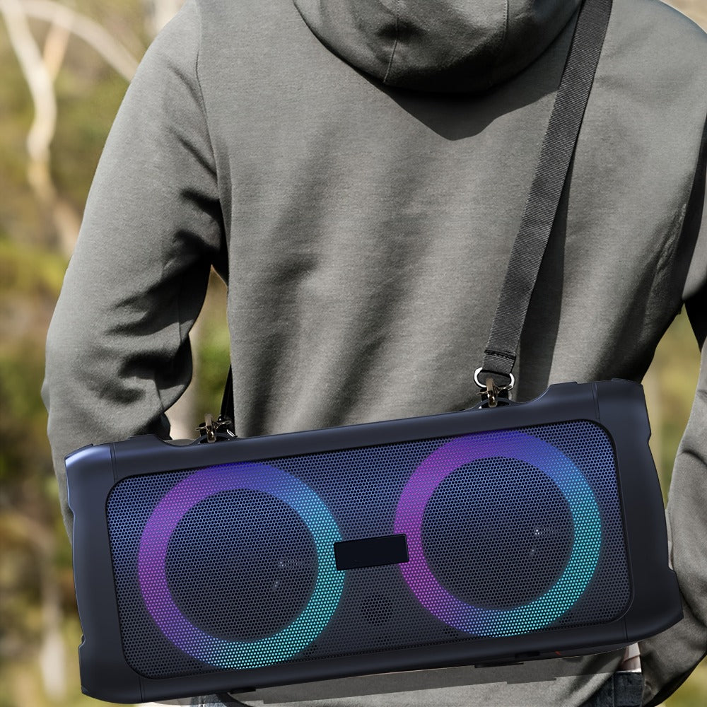 Portable Bluetooth Speaker Large Party Model with Dual 6.5-Inch Woofers, TWS, LED Rings and 5-Hour Battery