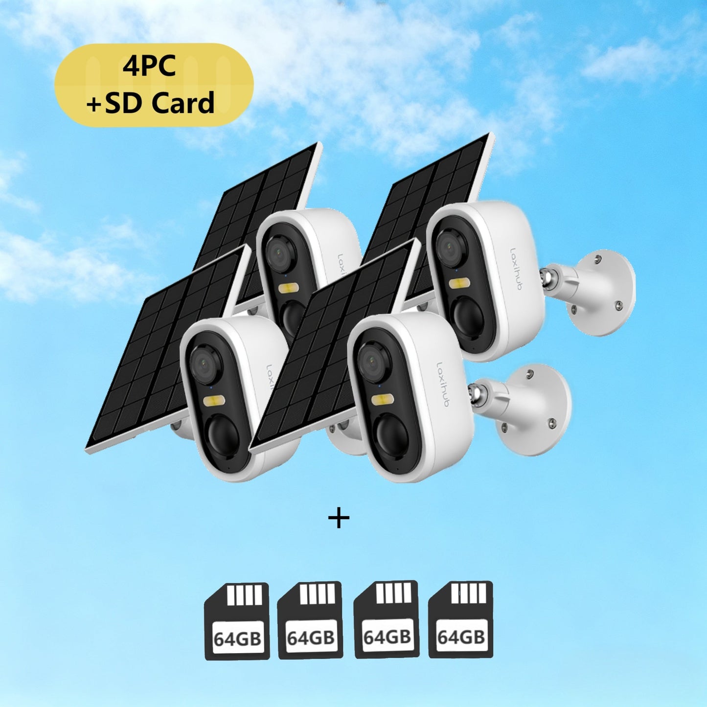 3MP Battery Outdoor Security Camera with Optional Solar Panel and Two- or Four-Camera 64GB Card Kits