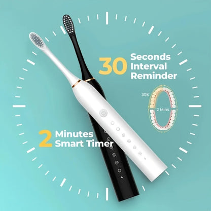 Electric Toothbrush Set with Eight Brush Heads, USB Charging, Soft Bristles and Pink, White or Black Handle