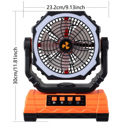 20000mAh-Label Four-Speed Dual-Motor Camping Fan with Remote, Hook and Four Lantern Panels