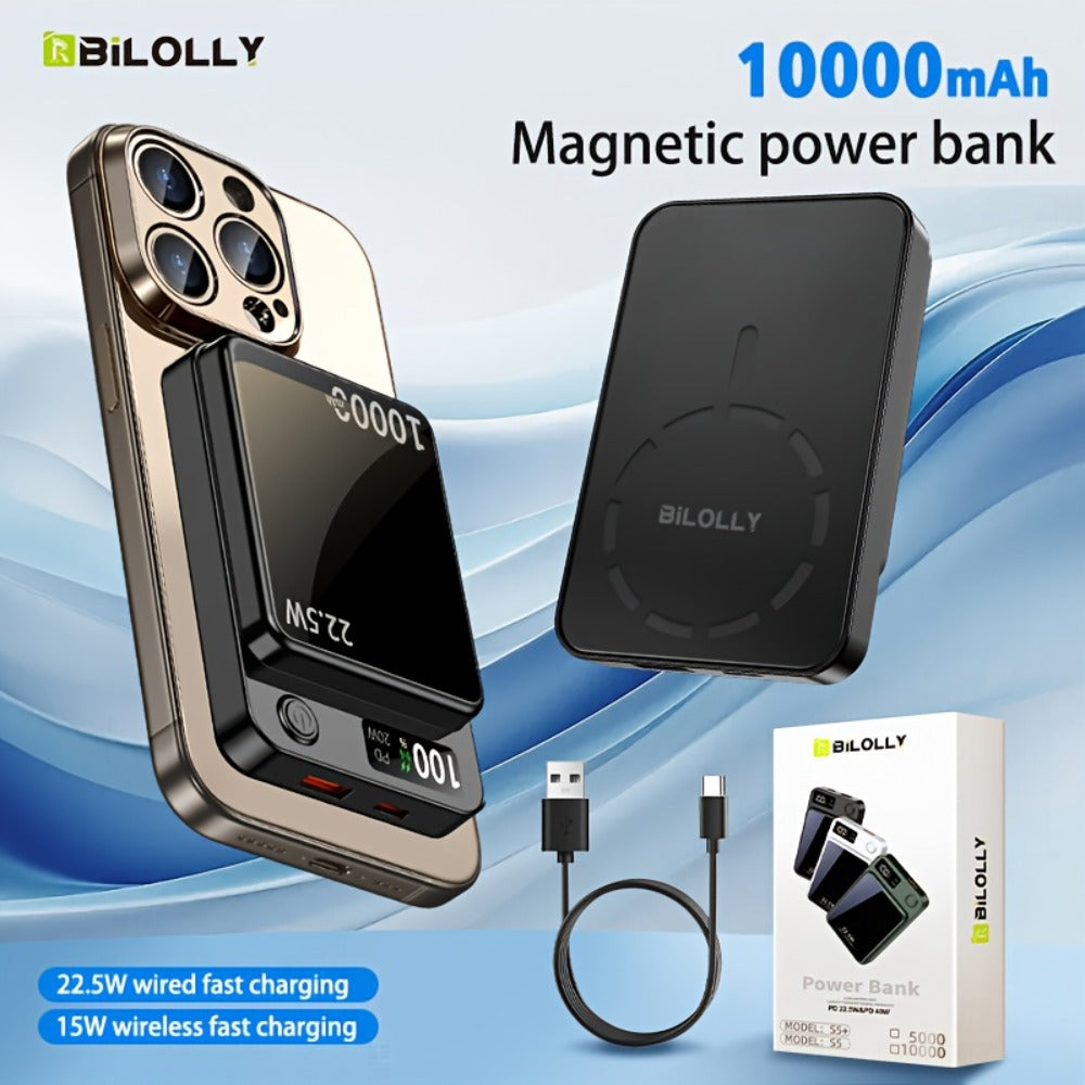Power Bank Magnetic 10000mAh or 15000mAh with 15W Wireless, 22.5W Wired, USB-C and LED Display