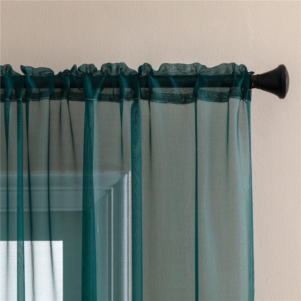 Two-Panel Solid Sheer Curtains with Rod-Pocket Header, Seven Colors and Four Size Configurations