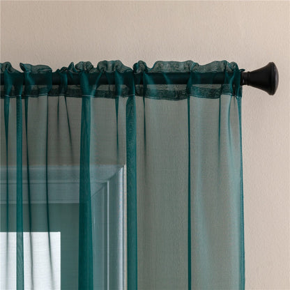 Two-Panel Solid Sheer Curtains with Rod-Pocket Header, Seven Colors and Four Size Configurations